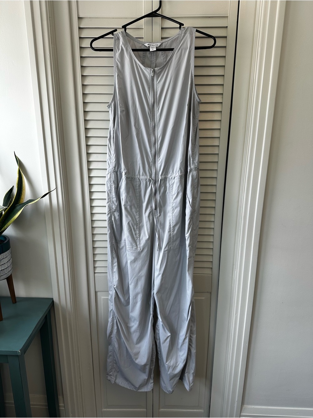 Athleta Flex Light Gray Sleeveless Zip-Front Utility Jumpsuit